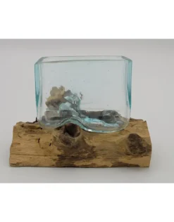 Glas op hout vierkant klein