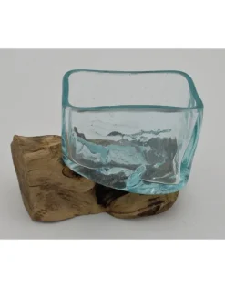 Glas op hout vierkant klein