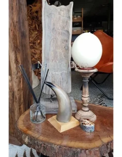 Koe hoorn gepolijst met houten voet 22cm